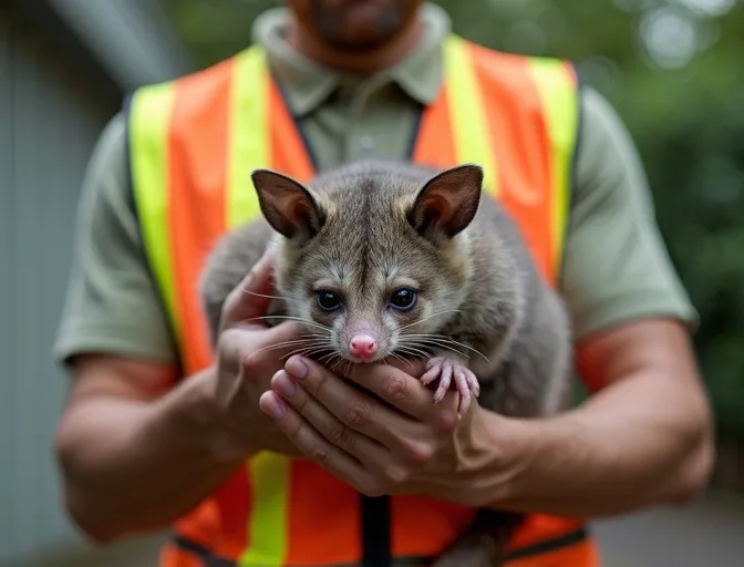 Animal handler safely recovering a deceased possum in Lovely Banks