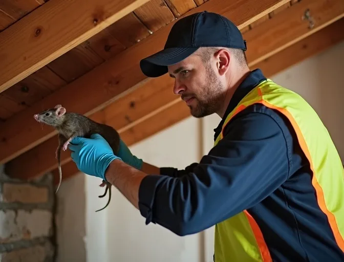 Technician inspecting a roof cavity for a dead rat in Lovely Banks